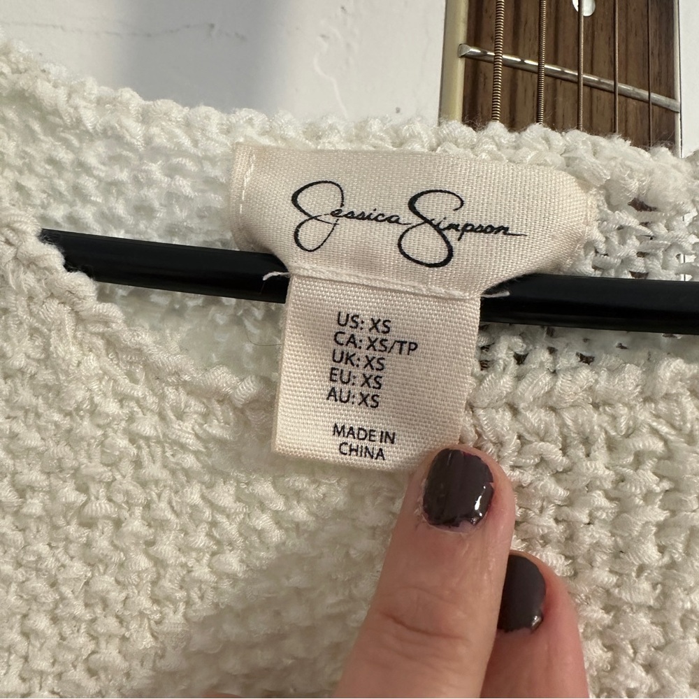 Jessica Simpson Cream Open-Knit Short Sleeve Top - Picture 5 of 6